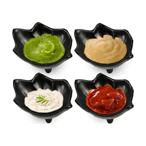 bols à sauce, petits bols à sauce noirs en forme de feuille, bols à sauce de 10 cm pour les amuse-gueules, les épices, la sauce soja, les sushis et les en-cas. (1/5)
