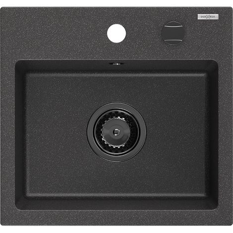 Mexen Milo lavello in granito ad 1 vasca 435 x 410 mm, nero maculato, sifone nero - 6505441000-76-B (1/5)