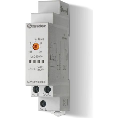 Temporizzatore per luce scale, 1 funzione, regolazione 30 secondi  20 minuti, 16A, 1 contatto NO, serie 14 - Finder 14.91.8.230.0000 (1/2)