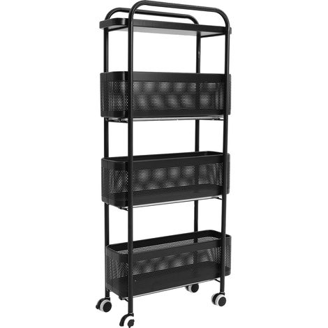 Carrito de almacenamiento, organizador de 4 niveles, cestas extraíbles resistentes, color negro. (1/2)