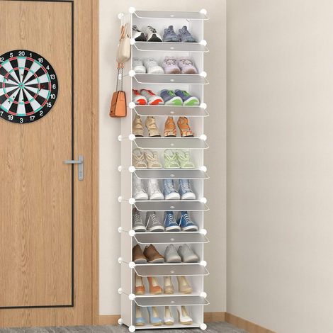 1 Étagère à chaussures 10 niveaux, Organisateur 20 paires, Plastique PP, Pour entrée et placard