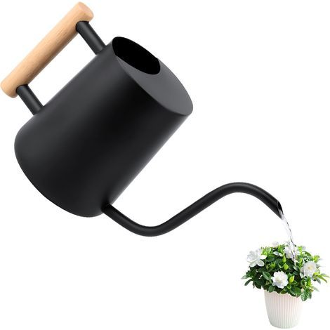 Arrosoir en acier inoxydable, petit modèle, manche en bois, noir, nouveau vaporisateur d'intérieur en métal, 1000 ml (1/5)