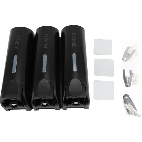 ABS soap dispenser, 3 x 350ml, manual, 3 chambers, wall-mounted, for shampoo and conditioner, for hotel and home, black (1/2)