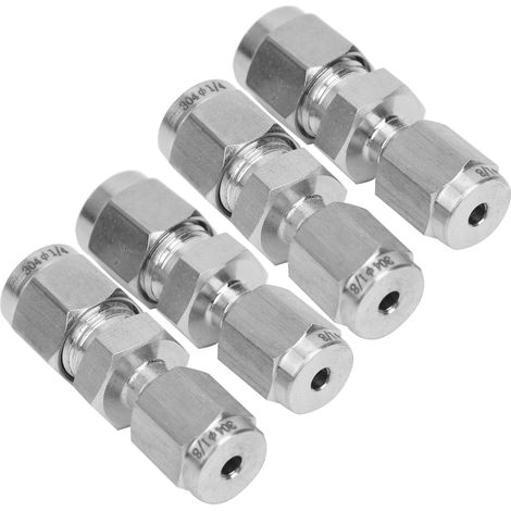 Raccord Compression Inox Droit, Double Bague pour Tubes 1/8 à 1/4 Pouce - 4 Pièces (1/5)