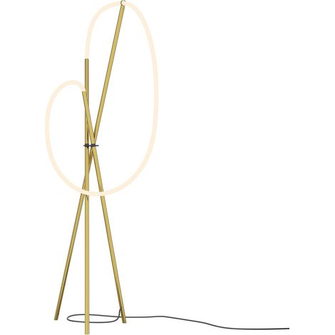 Maytoni Crochet Lampadaire trépied moderne à intensité variable noir et laiton 3000 K 2500 lm abat-jour blanc
