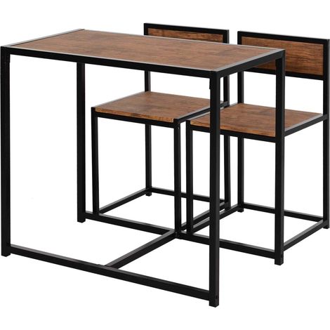 Ensemble de salle à manger 3 pièces avec table et 2 chaises en métal et bois naturel pour petits espaces (1/5)