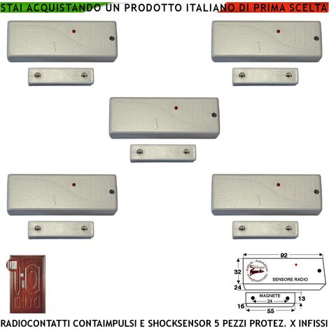 Rilevatore Magnetico Wireless Fr. 433,92 MHz Sismico Regolabile Cinque Pezzi Bianchi Con Ingresso Sensori Antifurto Remoti Contaimpulsi x Sintap Codice SecurLysa Anticollisione Rileva Trapano e Scasso (1/4)