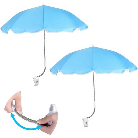 Lot de 2 parasols de chaise 80 cm à pince réglables 360° protection UPF 50+ parasols portables de plage bleu clair (1/5)