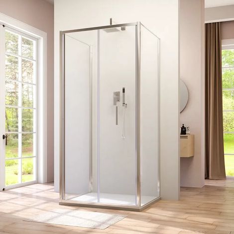 Cabine de douche trois côtés 70x90x70cm avec porte pliante profilés chromés et verre transparent 6mm h190 Portofino (1/4)