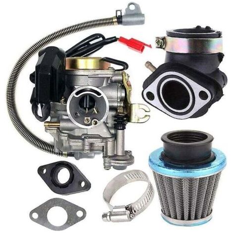 Carburador compatible con motores de scooter Gy6 de 50 cc y 49 cc de 4 tiempos. Colector de admisión de carburador de 18 mm y filtro de aire, Silberne Farbe. (1/4)