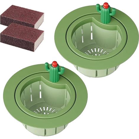 Lot de 2 paniers passoires cactus pour évier, passoire de cuisine polyvalente, filtre ustensile vidage automatique vert (1/5)