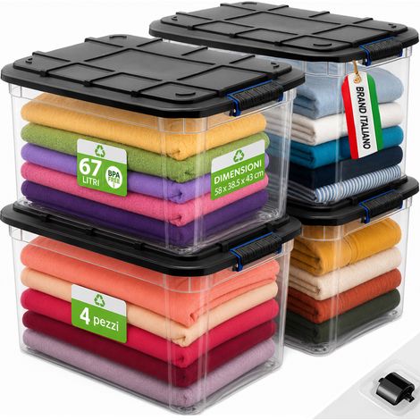 Set 4 Pezzi Contenitori con Coperchio Storage Box Solid Cargo 67L 58x38.5x43 cm (1/5)