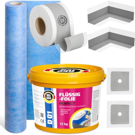 HALBAU Dichtset für Duschabdichtung Bad Abdichtung Dichtband Flüssigfolie 12kg H26