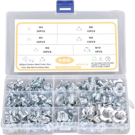 Kit d'assortiment de 105 écrous en T M4 à M10 en acier au carbone galvanisé pour la maintenance (1/5)