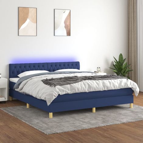 Sommier tapissier matelas confortable et LED,Lit adulte pour Chambre,Ensemble Lit matelas Bleu 180x200 cm Tissu -BVN70793 (1/5)