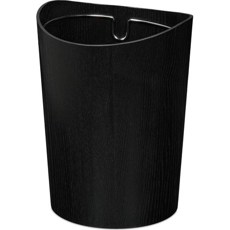 Relaxdays Waste Paper Bin, 9L Capacity, Wood Effect, 30 x 23 cm, Metal Ring for Liner, Round, Office Wastebasket, Black (1/5)