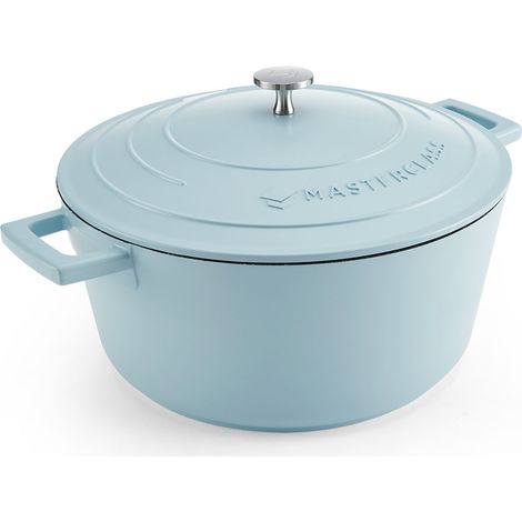 MasterClass Cacerola grande con tapa de 5 l/28 cm, aluminio fundido ligero, apto para inducción, horno y horno, color azul cielo