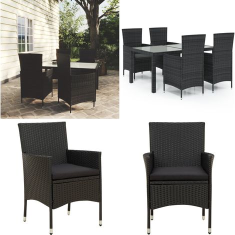 Set da Pranzo da Giardino 5 pz con Cuscini in Polyrattan Nero - Tavolo da pranzo esterno - Sedie da giardino