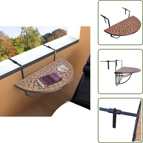 Table suspendue de balcon Terre cuite Mosaïque - Table De Balcon - Table Suspendue - Mobilier De Jardin - Table Ronde - Table Extérieure (1/5)