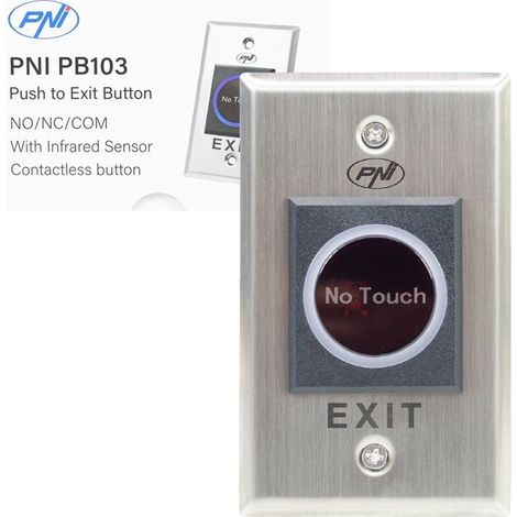 Interrupteur d'accès encastré - PNI-PB103 - Sans contact - NO/NF/COM - Boîtier métallique, LED d'état