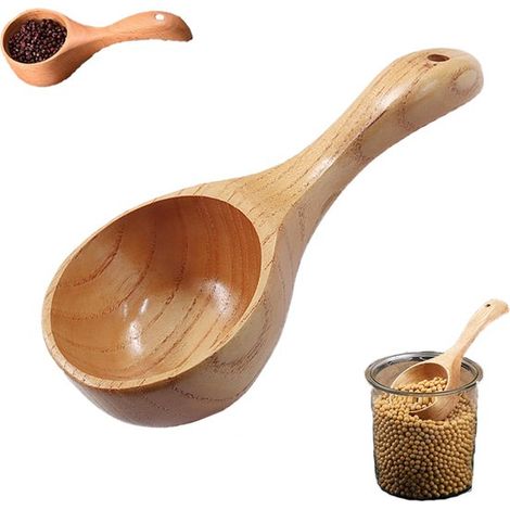 Louche à soupe en bois pour usage domestique - Grande cuillère à porridge - Cuillère à riz et à café - Louche à soupe à long manche - Ustensile de cuisine multifonctionnel - Convient pour conserver, c (1/5)