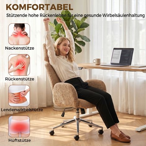 Bürostuhl mit verstellbarer Kopfstütze, ergonomischer Bürostuhl, Neigefunktion, Höhenverstellung, braun. (1/5)