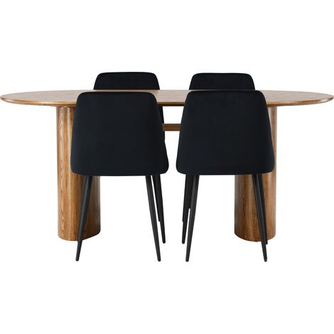 Isolde Essgruppe Esstisch Natur 4 Stühle Velours schwarz. (1/2)