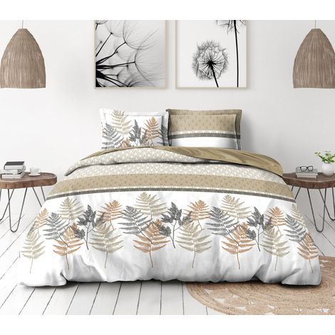 Parure de Couette 220x240 cm 3 pièces Percale de Coton Douce Housse + taie Beige (1/5)