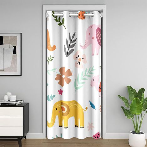 Rideau de Porte Animaux Jungle 106x203 cm, Occultant pour Chambre d'Enfant, de Placard Éléphants Tortues pour Fille Garçon, Traitement de Fenêtre Plantes Palmiers Fleurs - 106L X 203H cm (1 Panneaux) (1/5)