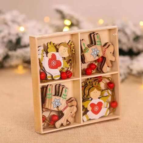 Vtizikl12 Pièces de Sapin de Noël Décorations de Noël à Suspendre en Bois étiquettes, Décoration d'arbre de Noël, Ornements Suspendus pour Arbres de Noël Mini Ornements, pour Décoration de Vacances (1/4)