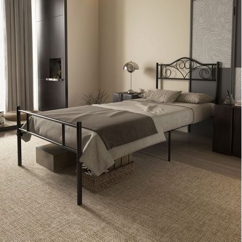 Letto singolo 90x200 cm in metallo nero salvaspazio, senza materasso FloraGrace (1/5)