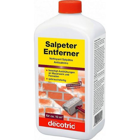 Nettoyant salpêtre 1L – Élimine les dépôts sur talochés, crépis, béton, tuiles et pierres – Prépare avant peinture et rénovation – Decotric