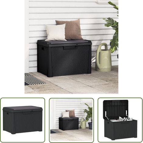 The Living Store Gartentruhe mit Sitzkissen Anthrazit 125 L PP - Gartentruhe - Aufbewahrungsbobox - Gartenmöbel - Sitzmöglichkeit - Rattanoptik