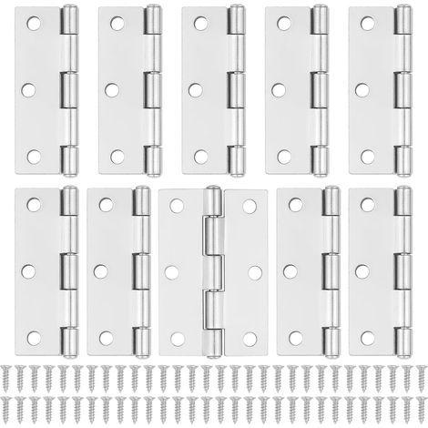 10 cerniere per porte in argento - Cerniere per ante di armadi da 75 mm (3") con 60 viti in argento per cerniere di ante di mobili interni, cerniere per porte in legno (1/5)
