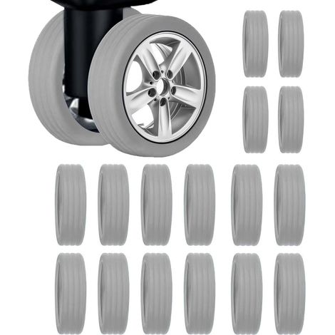 16 pièces Enjoliveur de Valise Enjoliveur, Couvre-Roues Bagages, Housses de Protection pour Roues pour la Plupart Absorption des Chocs Réduit Le Bruit pour la Plupart des Bagages, Gris (1/5)