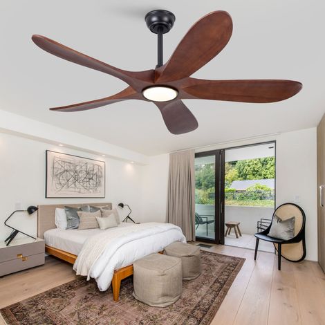 Ventilatore da soffitto con luce e telecomando, 5 pale in legno, 6 velocità, finitura noce nero (1/5)