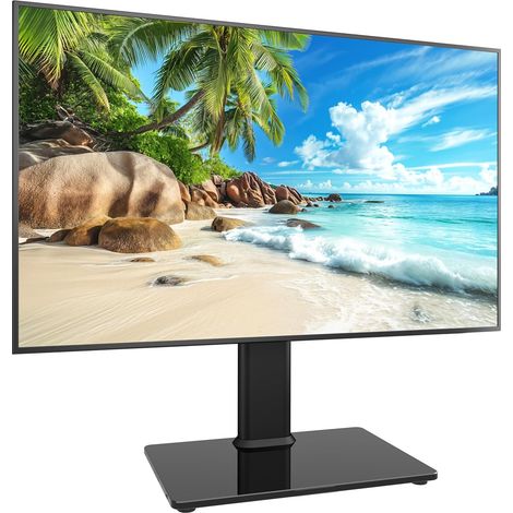 Support TV Universel pivotant/Support de Table pour téléviseurs de 13 à 39 Pouces, pivotant à 100 degrés, réglable en Hauteur sur 4 Niveaux, Base en Verre trempé très résistante (1/5)