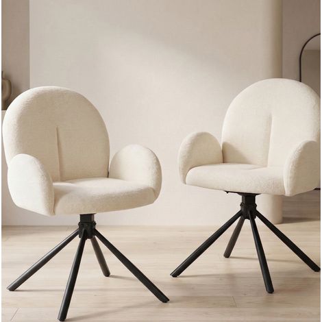 Juego de 2 sillas de comedor giratorias con reposabrazos, tapizado suave, chenilla, blanco crema (1/5)