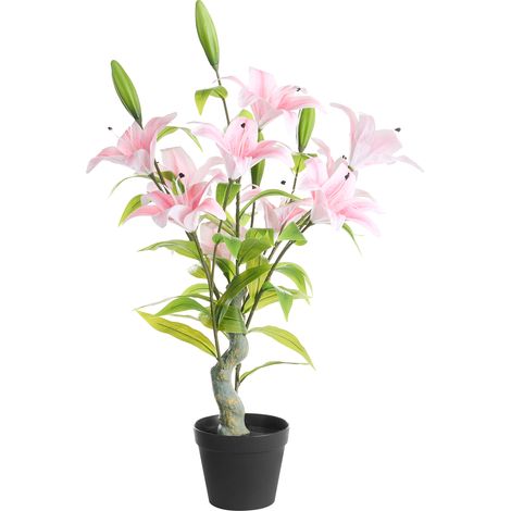Planta artificial en maceta con flores decoración moderna de plástico para interiores hecha a mano 85 cm rosa Liliarium (1/5)