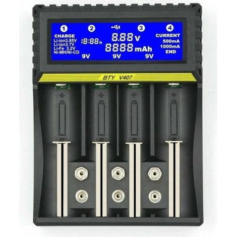 Chargeur De Batterie - Li-ion NiMH NiCd 18650 AA AAA 9V - Écran LCD Numérique - 4 Emplacements Indépendants - 1 Pièce (1/4)