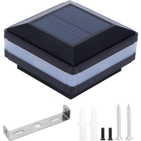 Lampe de poteau LED solaire à induction bicolore pour clôture, étanche IP65, noire (blanc chaud, bleu) (1/5)