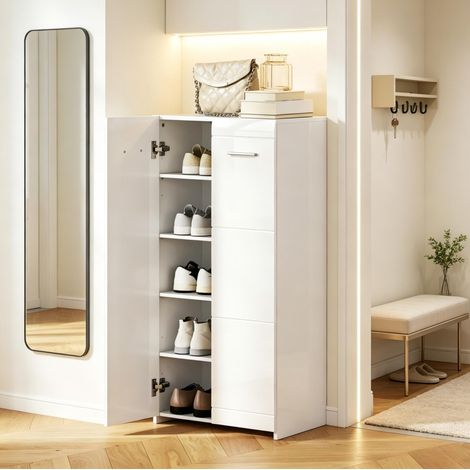 Zapatero para 10 pares, 5 niveles con estantes ajustables, blanco brillante OKMYHOME (1/5)
