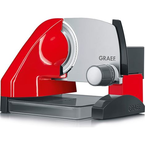 GRAEF Affettatrice SKS500 rossa, compatta in metallo, design rialzato per panini, contenitore incluso, lama inox Ø170 mm, spessore regolabile, perfetta per uso quotidiano (1/5)