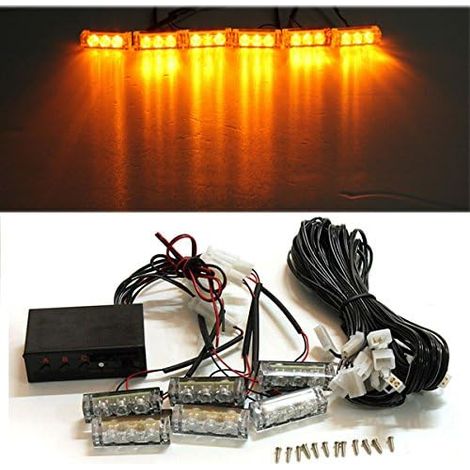 Voiture 12V 6 Ambre LED Clignotant Grille Feux stroboscopes Avertissement Panne de récupération (1/5)