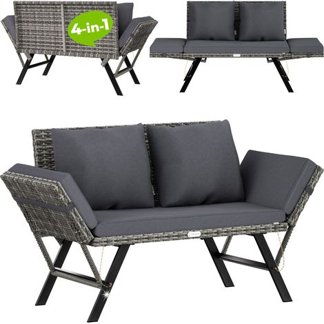 Casaria – Banc de jardin en polyrotin – Chaise longue convertible – Accoudoirs réglables – Dimensions 176x56x81 cm – Résistant aux intempéries (1/5)