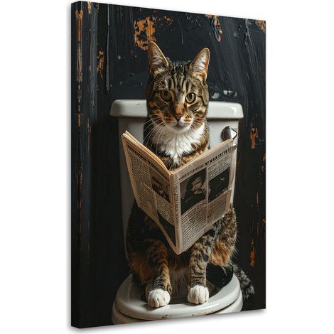 Stampe su Tela, Gatto che legge il giornale nero e oro, 40x60 (1/5)