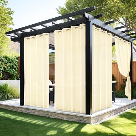 Rideau d'extérieur Transparent résistant aux intempéries avec œillets Imperméable Protection Solaire pour pavillon, terrasse, pergola, Balcon, Jardin L 137 x H 275 cm, 2 Panneaux, Beige (1/5)