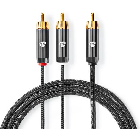 Cable de altavoz de subgraves rca macho 2x rca macho chapado en oro 300 metros redondo 45 mm gris gris con metal caja de carton con ventana cubierta