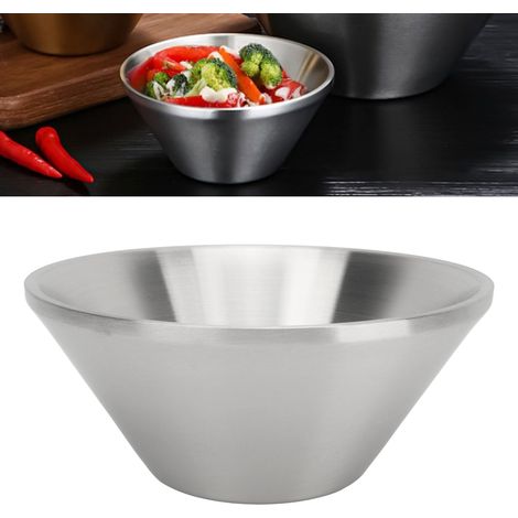Bol conique double paroi en acier inoxydable 304, idéal pour le riz, la salade, les nouilles ou la glace pilée. Couleur naturelle, 20 cm. (1/5)