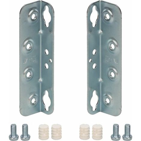 – Lot de 2 équerres de fixation réglables 127mm – Acier chromé – Entraxes 32mm – Douilles et vis incluses – Pour sommiers et lattes de lit (1/2)